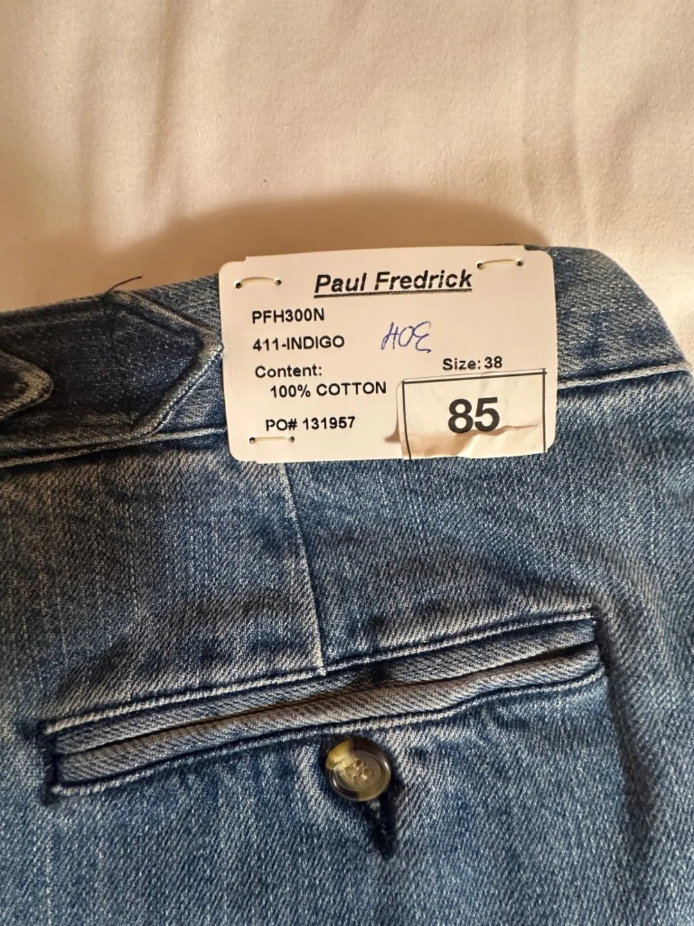 Paul Fredrick W38 blue jeans